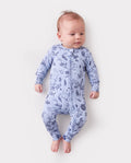 Pijama de lana ajustado con cremallera y estampado de plantas para bebé niño/niña azul claro
