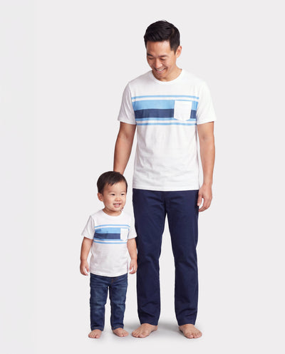 Daddy & Son Outfits White and Blue Colorblock Short-sleeve T-shirt Blue