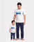 Daddy & Son Outfits White and Blue Colorblock Short-sleeve T-shirt Blue