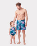 Daddy & Daughter Swimsuits Tropical Palm Tree Print, Beach Vacation Swimwear Turquoise
