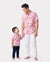 Daddy & Son Outfits Set Tropical Flora Print Short-sleeve Collar Shirt or Halter Belted Dress for Summer Vacation Beige