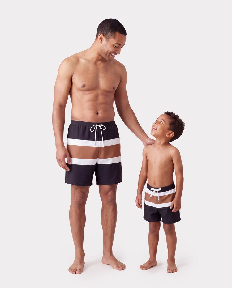 Daddy & Son Color Block Swimsuits Striped Bikini & Swim Trunks Set Color block