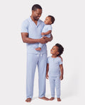 Daddy & Son Bamboo Pajamas Soft Bamboo Viscose PJs for Men Women Kids Toddler Baby, Classic Blue Short-sleeve Sleepwear with Button-Down Shirt and Pants Blue grey