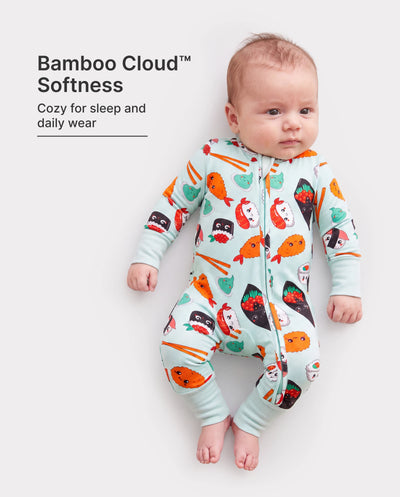 Pyjama en bambou pour bébé/fille avec imprimé enfantin (ajusté) vert clair