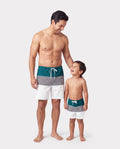 Daddy & Son Colorblock Striped Spliced Swim Trunks Shorts DeepTurquoise