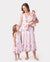 Mommy and Me Family Matching Outfits Set Solid Color Short-sleeve Polo Collar Shirt or Flower Print Hollow out Dress  Pink