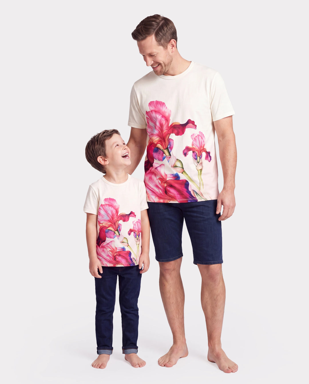 Daddy & Son Casual Outfit Floral Print T-shirt or Halter Dress Summer Set for Vacation Apricot