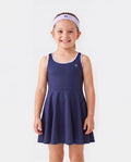 Vestido de tenis PatPat Rapidair Activewear para niña con diadema y pantalones cortos de viscosa de bambú con bolsillos, azul oscuro