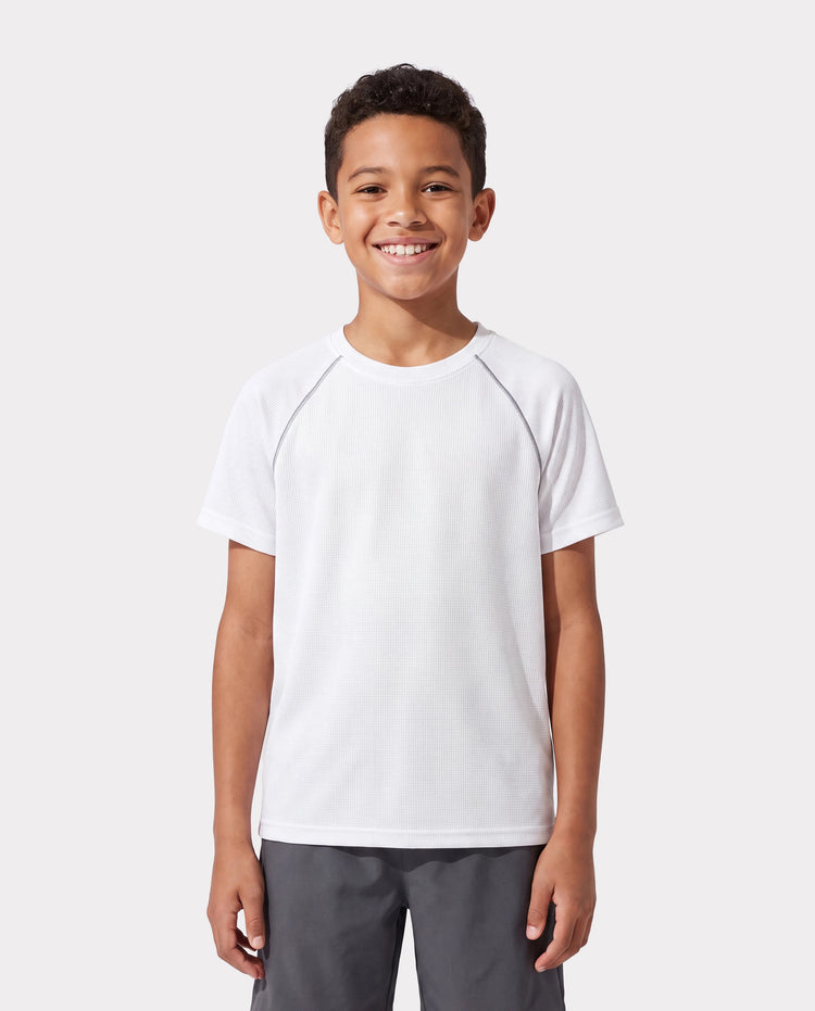 PatPat Lightflow Activewear Kid Boy Athletic Breathable Air-Grid Ultra Lightweight Short Sleeve T-Shirt White