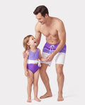 Daddy & Daughter Color-block Swim Trunks or One-shoulder Side Knot One-Piece Swimsuit (Quick-Dry) ColorBlock
