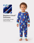 Conjunto de pijama de bambú para bebé/niño pequeño, de 2 piezas, con estampado animal, ajustado y azul