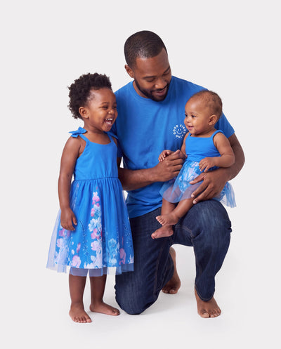 Daddy & Daughter Outfits Set Floral Sleeveless Dress or Short-sleeve T-shirt Blue