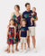 Family Matching Sets Schwarzes T-Shirt mit Blumeneinsatz und Kleid mit V-Ausschnitt und verdecktem Druckknopf  tiefblau