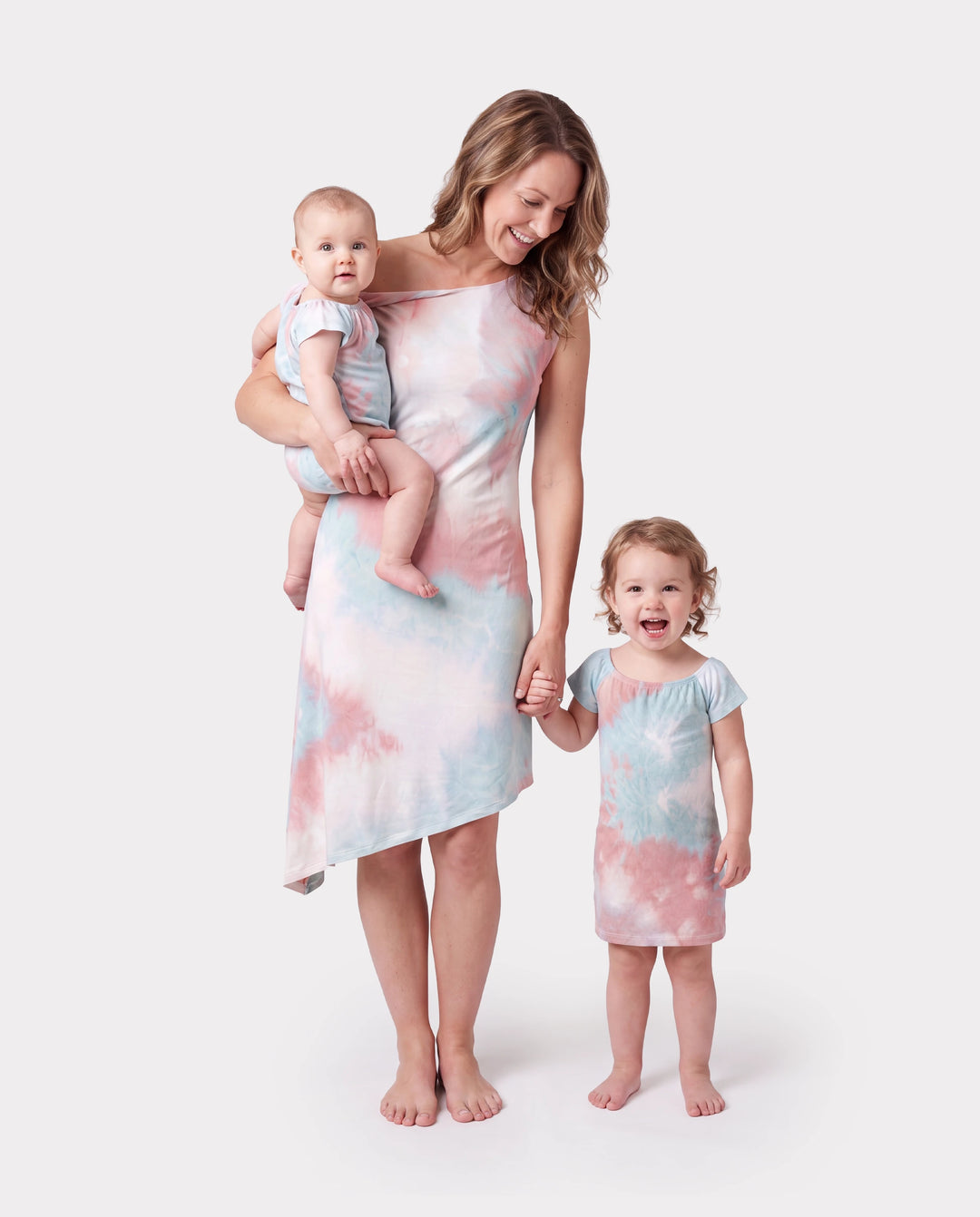 Mommy and Me Matching Tie Dye Dress Set for Women, Girls & Baby Romper Multi-color