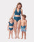 Mommy & me Teal Striped Swimsuits Ruched Bikini & Swim Trunks Set Multi-color