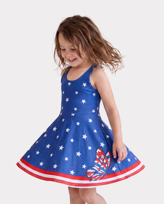 Independence Day Toddler Girls Patriotic Cherry/Star Print Casual Sleeveless Dress Dark Blue