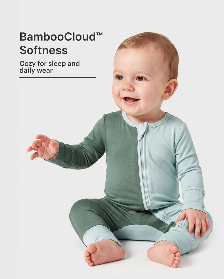 Bamboo Baby Boy / Girl Color Block 2-Way Zipper Anti Slip Long Sleeve Rompers Green