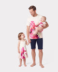 Daddy & Daughter Casual Outfit Floral Print T-shirt or Halter Dress Summer Set for Vacation Apricot