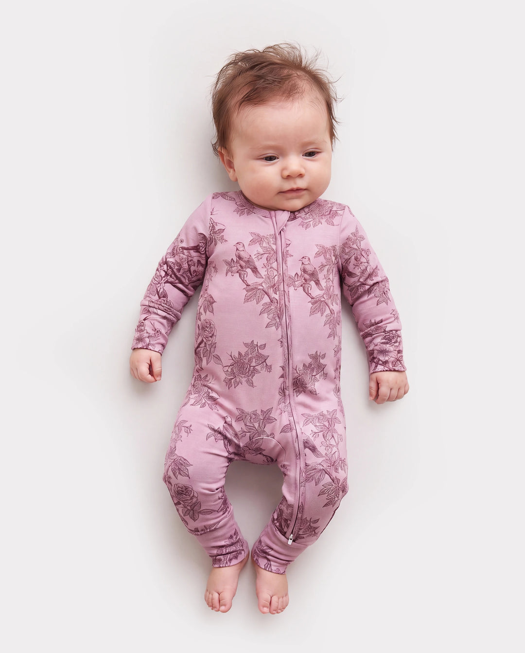 Baby Boy/Girl Plant Print Zip-up Snug-Fitting Wool Pajamas Pink