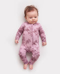 Pijama de lana ajustado con cremallera y estampado de plantas para bebé niño/niña, color rosa