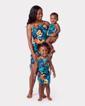 Mommy & me Floral Ruched Drawstring Side Strap Dress Sets Black