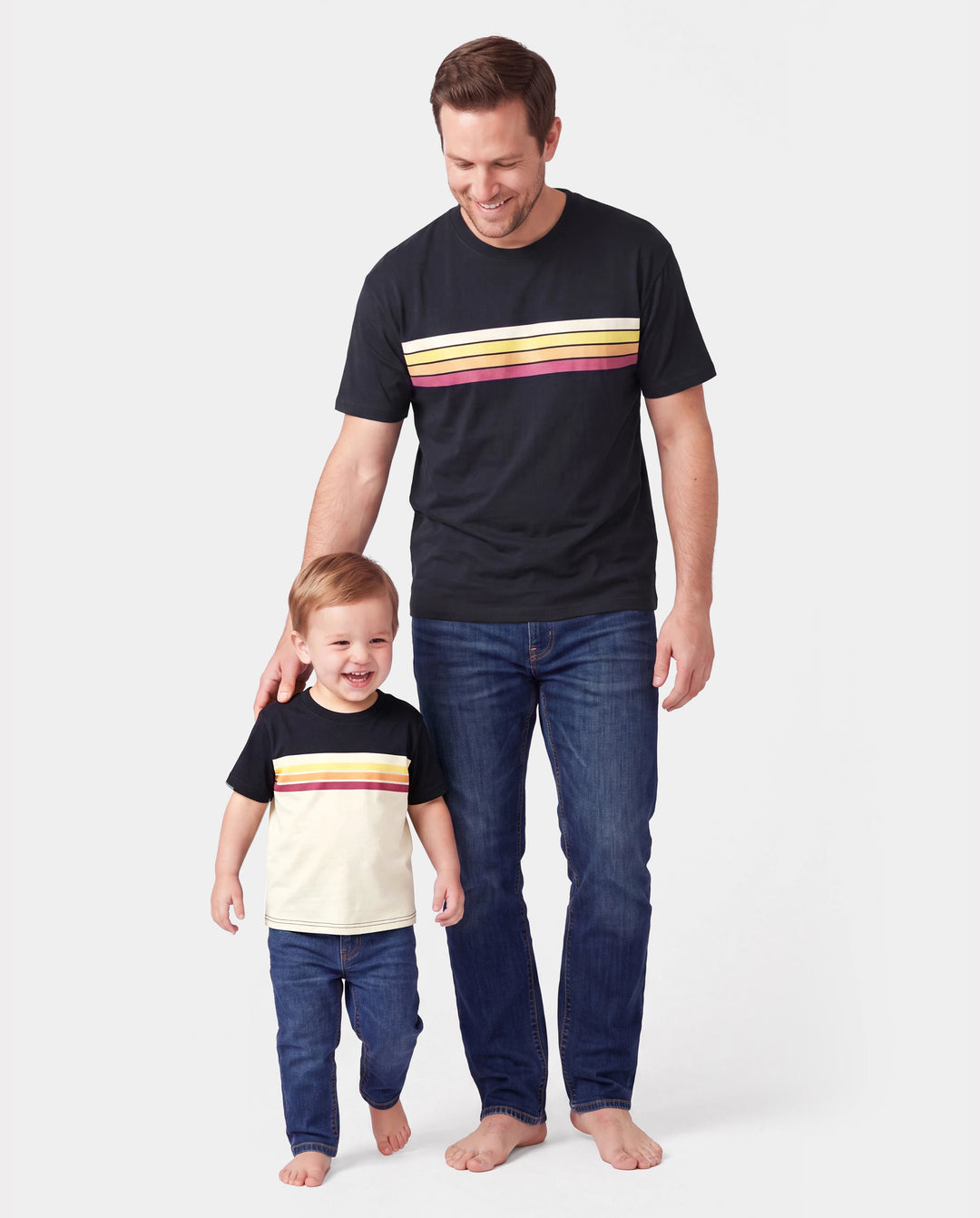 Daddy & Son Set Floral Sleeveless Strappy Dress or Colorblock Short-sleeve T-shirt Black