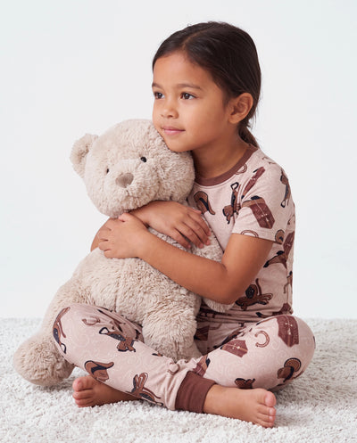 Toddler / Kids Christmas / Halloween Pajamas 3-Piece Bamboo Pajama Set 2-in-1 Look for 4 Seasons (Snug-Fitting) Brown