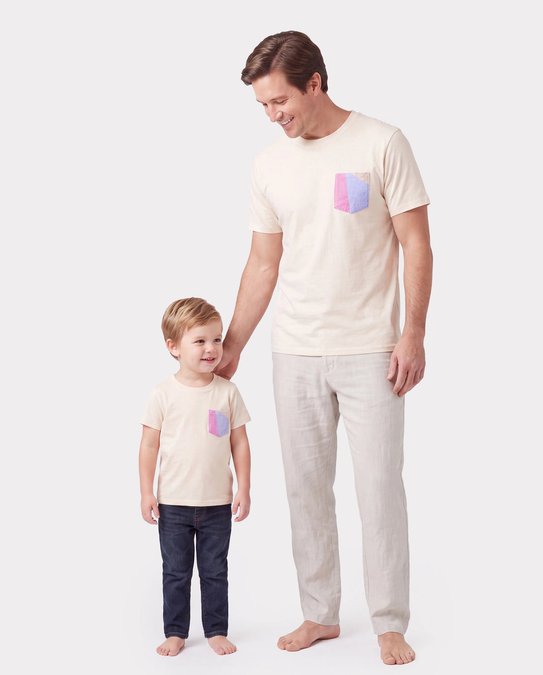 Daddy & Son Outfits Set Colorblock Sleeveless Strappy Dress or Short-sleeve T-shirt Multi-color