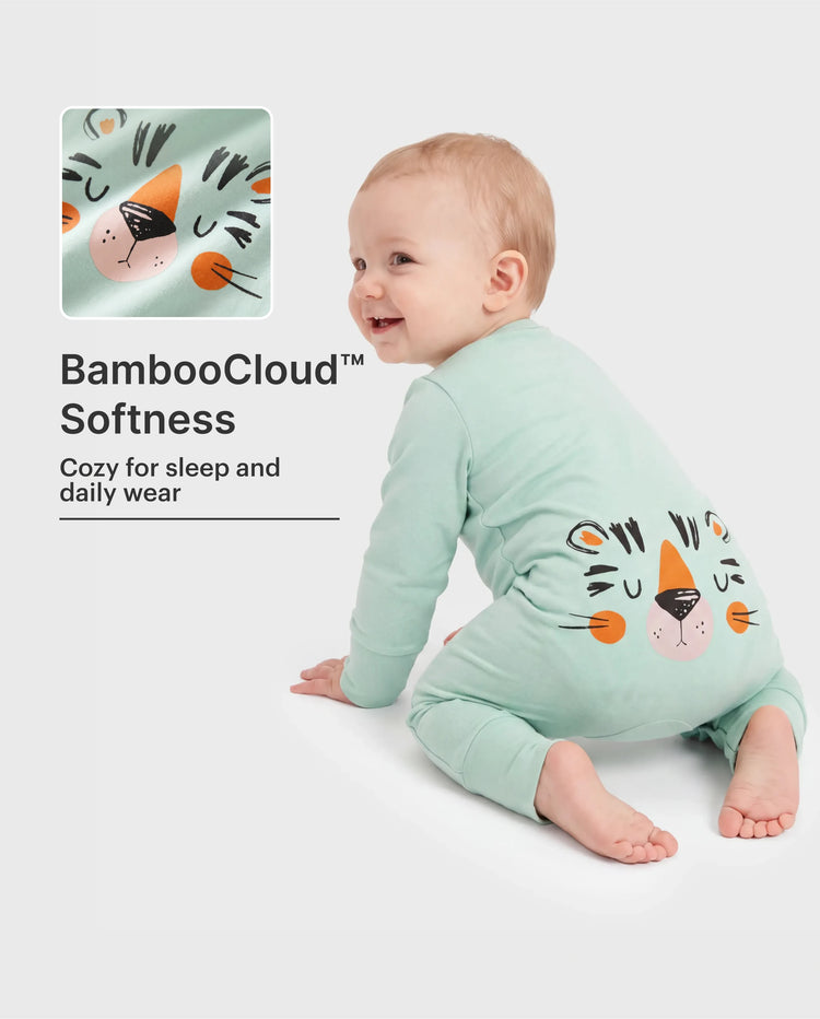 Bamboo Baby Boy / Girl Childlike Animal Pattern 2-way Zipper Footie Green