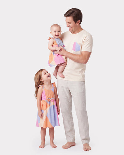 Daddy & Daughter Outfits Set Colorblock Sleeveless Strappy Dress or Short-sleeve T-shirt Multi-color