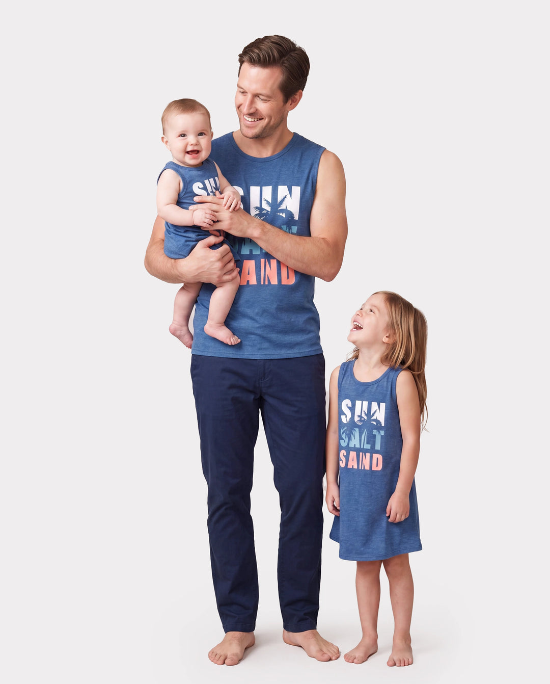 Daddy & Daughter Sets Blue Tank Top or Flowy A-Line Tank Dress with Pockets Blue