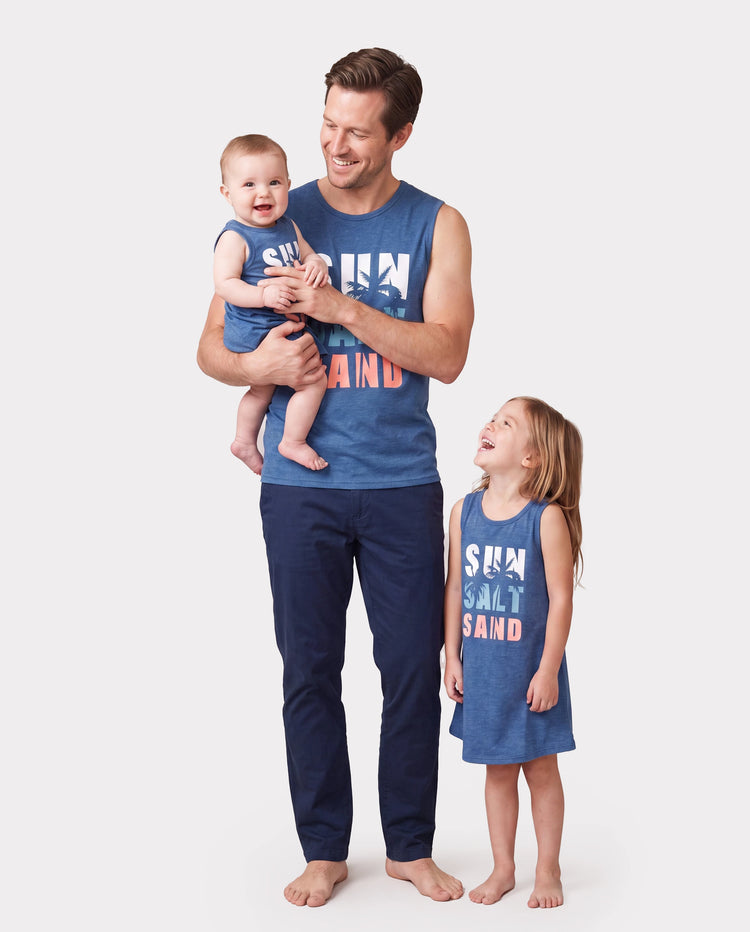 Daddy & Daughter Sets Blue Tank Top or Flowy A-Line Tank Dress with Pockets Blue