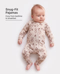 Pijama de lana ajustado con cremallera y estampado de plantas para bebé niño/niña, color albaricoque