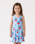 Robe sans manches décontractée pour tout-petites filles, imprimé patriotique cerise/étoile, bleu clair