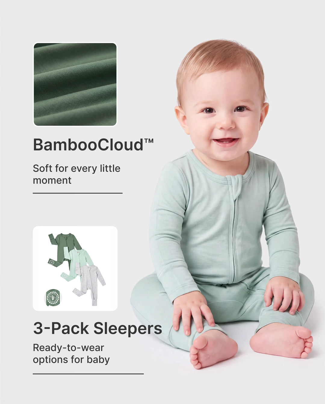 Bamboo Baby Boy / Girl 3-Pack Solid&Rainbow Printed 2-Way Zipper Anti Slip Long-sleeve Footie Dark Blue