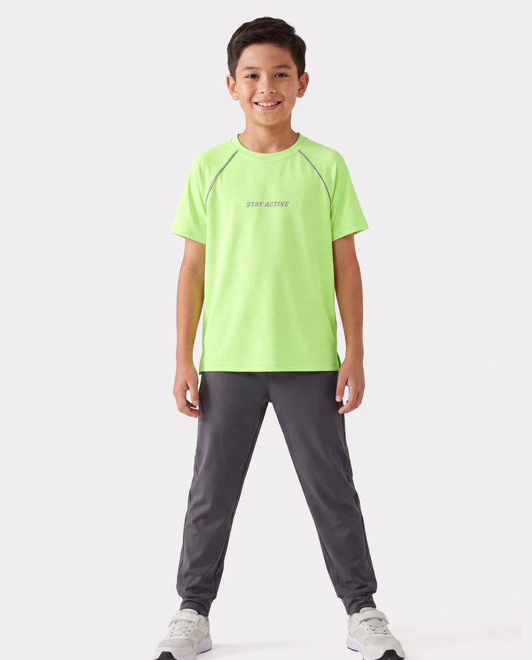 T-shirt de sport à manches courtes PatPat Lightflow Activewear pour garçon, ultra léger et à séchage rapide, vert