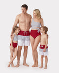 Family Matching Swimsuits Red Striped One-Shoulder Bikini or Colorblock Swim Trunks Matching Beachwear Outfits for Summer, Cruise, Vacation Red