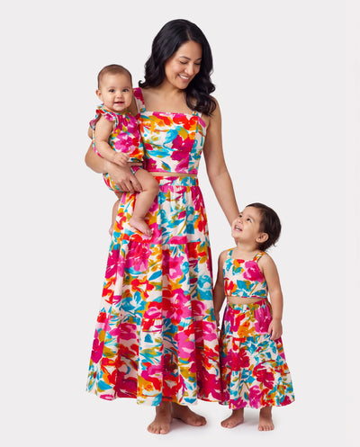 Colorful Mommy & me Outfits Sleeveless Strap Top and Skirt Co-ord Set & Shirt Sets Summer Vacation Clothe for Beach, Photoshoots, Travel Hot Pink