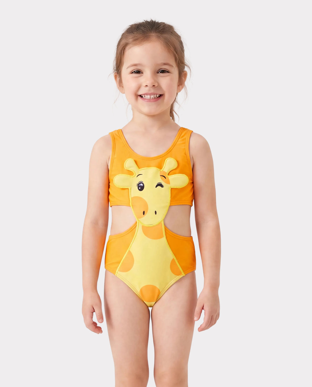 Toddler Girl Playful Giraffe Design Sleeveless Onepiece Swimsuit Orange