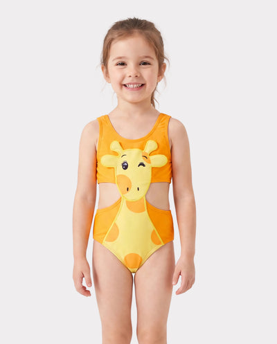 Toddler Girl Playful Giraffe Design Sleeveless Onepiece Swimsuit Orange