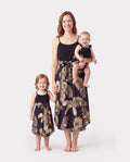 Mommy and Me Family Matching Floral Print Belted Cami Dresses And Solid Short Sleeve Tops Sets Black