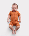 Bambus Baby Jungen/Mädchen 2-Wege-Reißverschluss-Strampler mit Anti-Rutsch, kinderfreundlichem Essensmuster, Bambus-Schlafanzug (eng anliegend) Orange