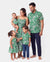 Familien-Matching-Outfit-Set mit Blumenprint: Kurzarm-Hemd mit Kragen oder trägerloses Smock-Kleid für den Sommerurlaub Grün