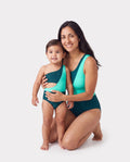 Mommy & me Colorblock One Shoulder Cut Out One-piece Swimsuit DeepTurquoise