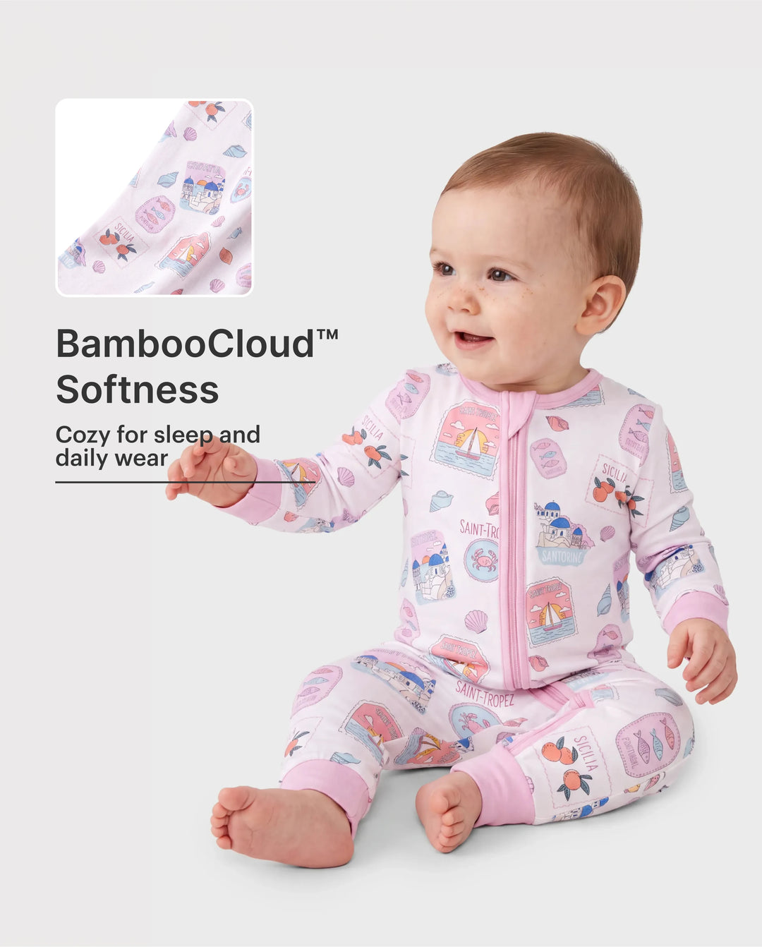 Bamboo Baby Neutral 1 Stück Cartoon-Mischung Eng anliegender Reißverschluss Fußloser Schlafanzug Pink Lila
