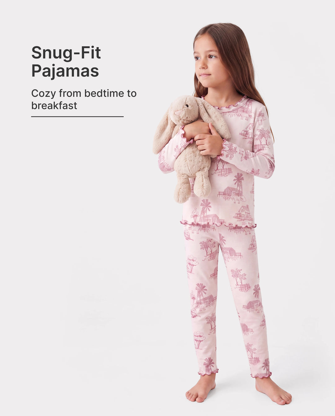 Toddler / Kids Pajamas 2-piece Pajama Set with Soft Tencel Lyocell Wool Blend (Snug-Fitting ) Light Pink