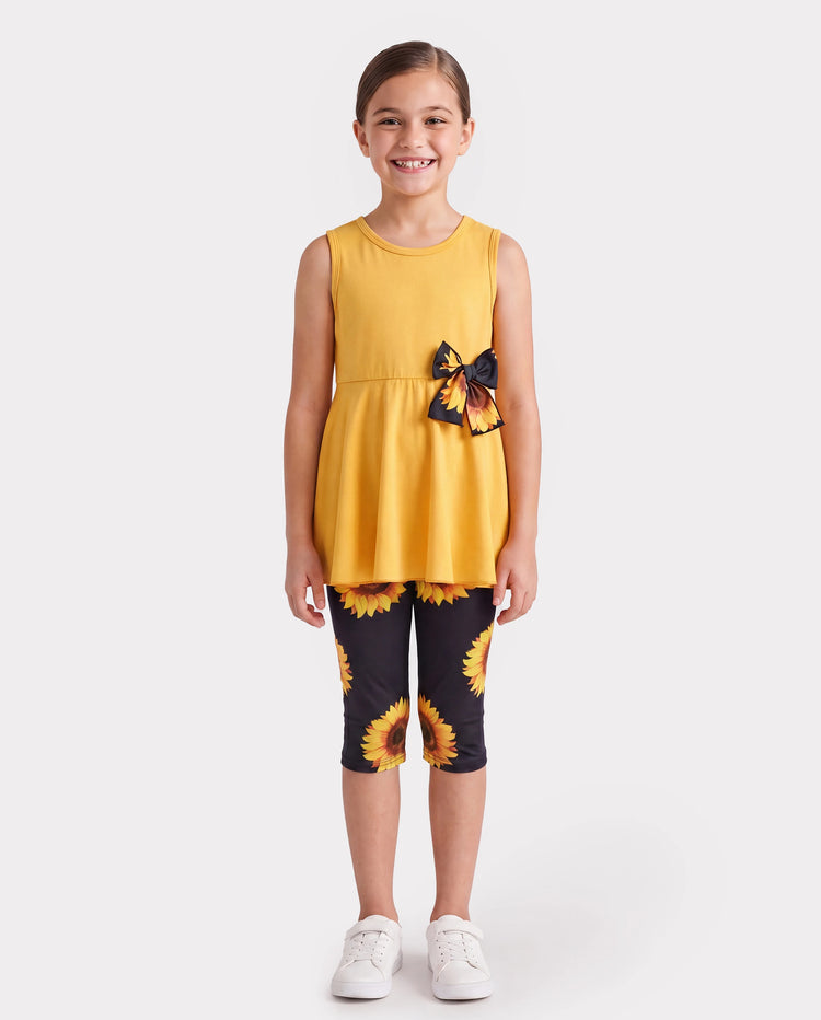 Conjunto de 2 piezas de top y leggings para niña pequeña/niña, color amarillo