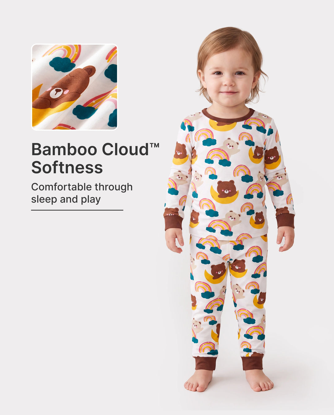 Bamboo Pajamas Set 2-Piece Childlike Animal Print Snug-Fitting Pajamas Set for Baby/Toddler Brown