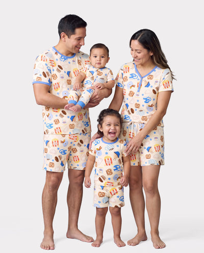 Family Matching Bamboo Pajamas Buttery Soft Bamboo Viscose PJs for Men Women Kids Toddler Baby, Cozy Dessert Print Short-sleeve Sleepwear Blue