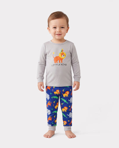 Toddler / Kids 4-piece Organic Cotton Pajamas 4-in 1 PJ Snug fit Pjs for Girls / Boys Grey
